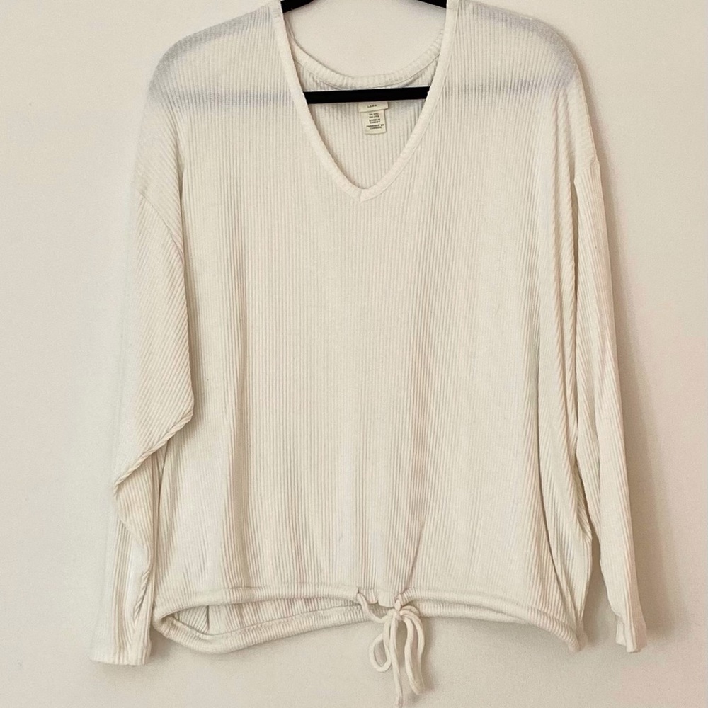 Long-Sleeve V-Neck Tie Sweater